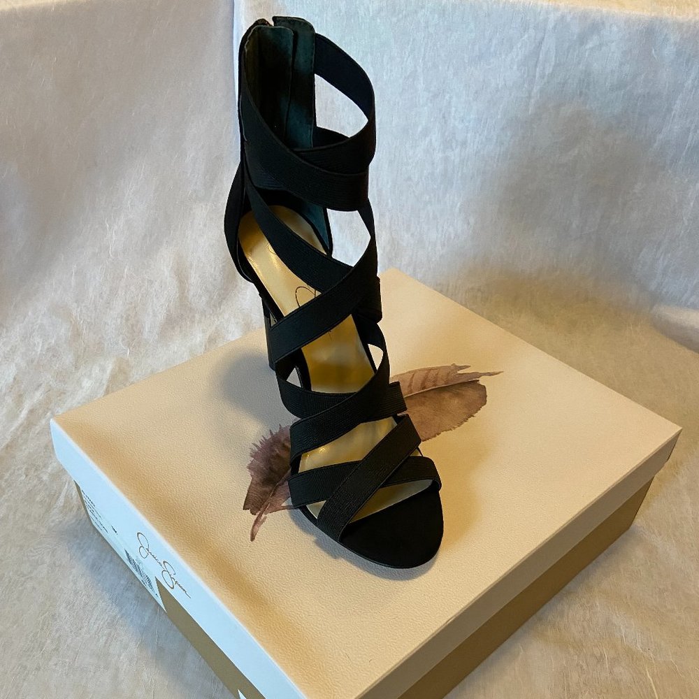 Jessica Simpson- Jyra Strappy Dress Sandals- Black Elastic Gore